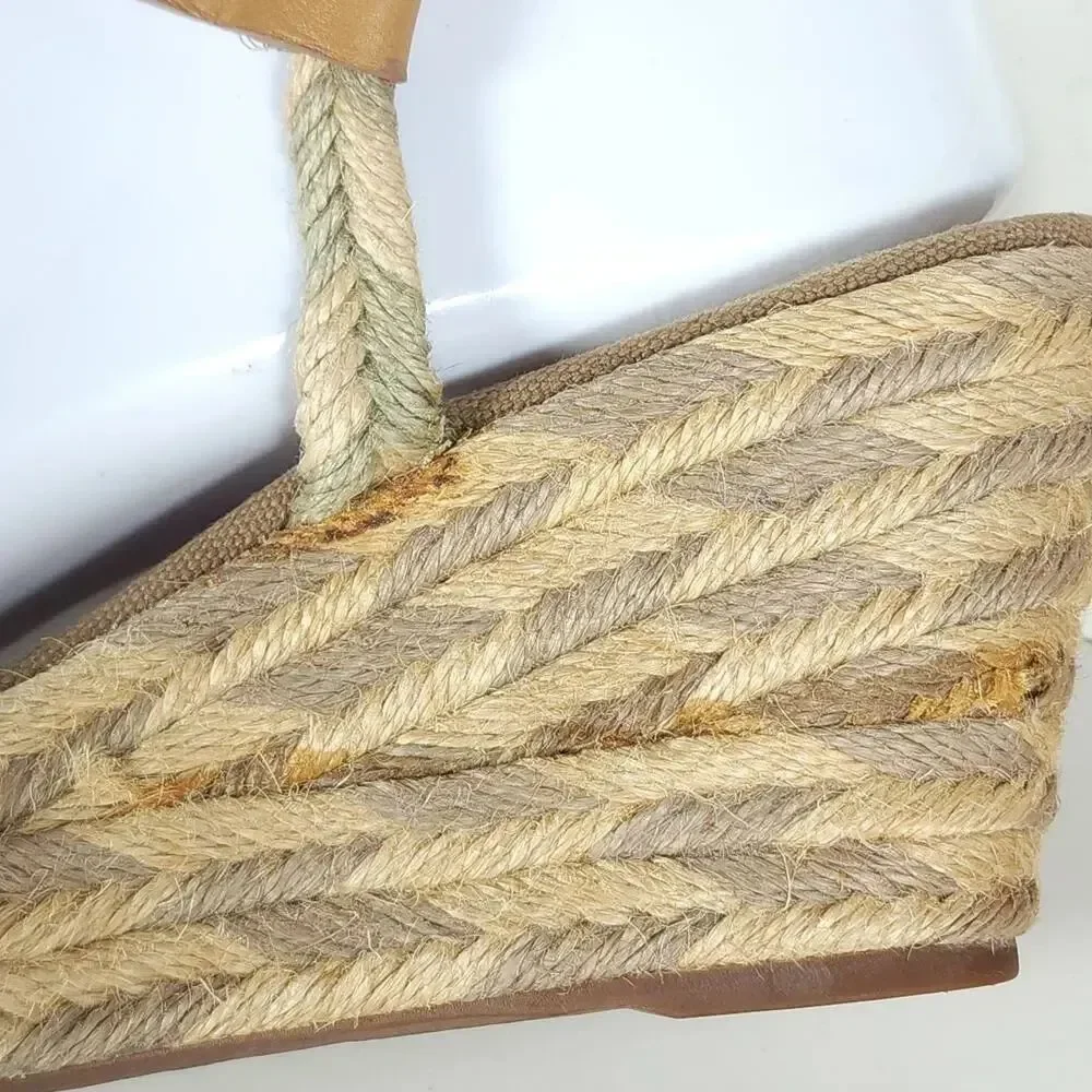 Tory Burch Camellia Women's US 8M Tan Jute Braided Rope Wedge Espadrilles